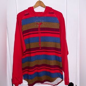 Bold Red and Blue Striped Hoodie
